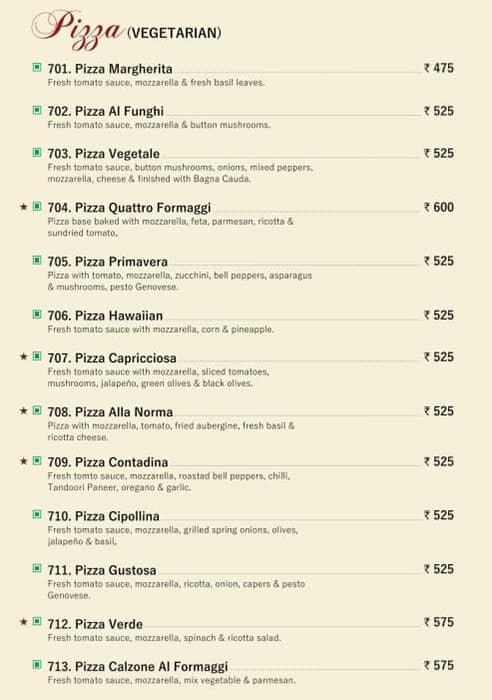 Fiorella Italian Restaurant menu