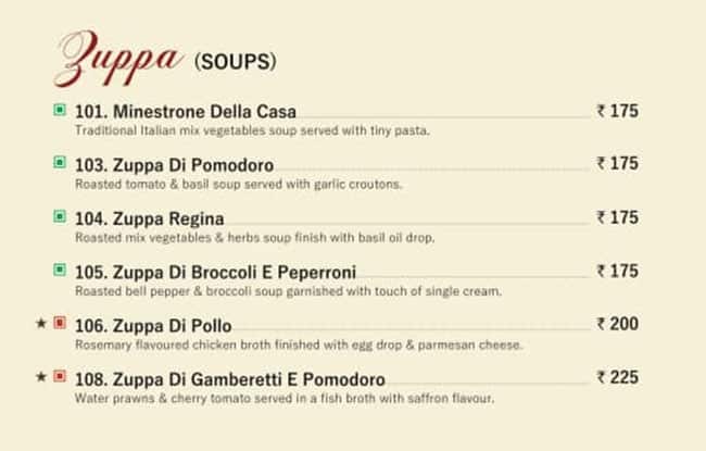 Fiorella Italian Restaurant menu