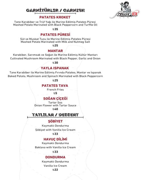 Menu at NusrEt Steakhouse Ankara, Ankara