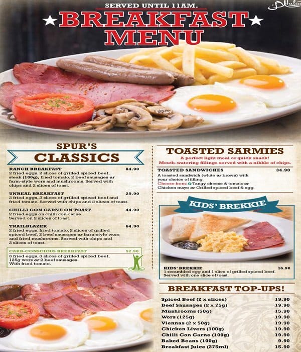 Menu at Misty Lake Spur Steak Ranch restaurant, Germiston