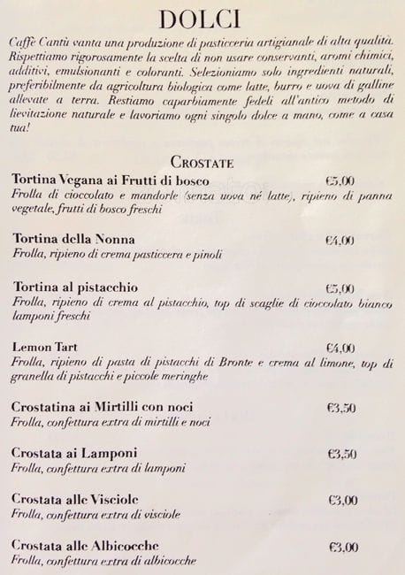 Menu di Caffè Cantù 