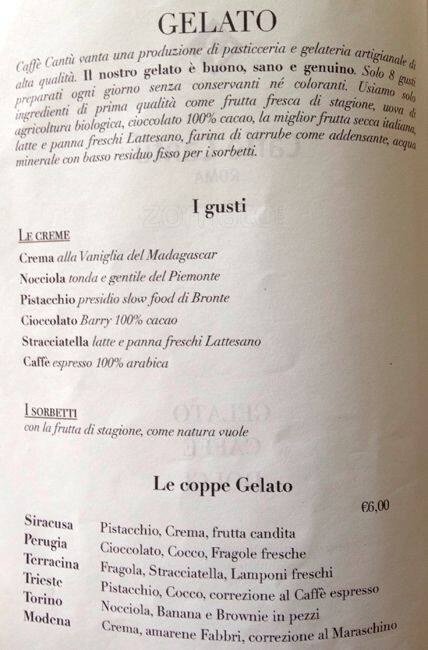 Menu di Caffè Cantù 