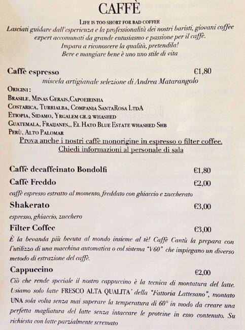 Menu di Caffè Cantù 