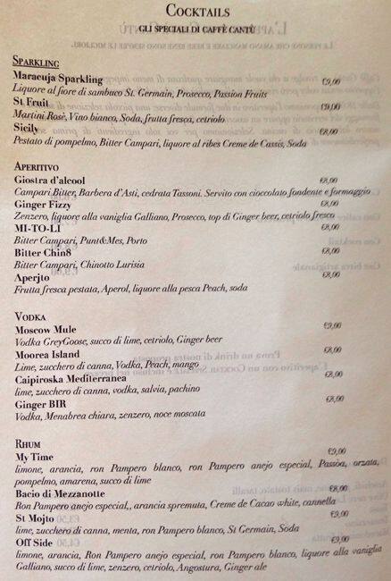 Menu di Caffè Cantù 