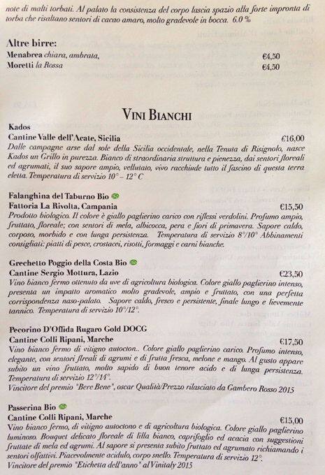 Menu di Caffè Cantù 