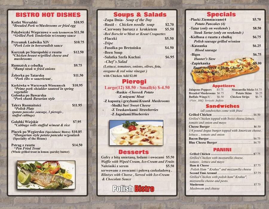 Polish Bistro Menu, Menu for Polish Bistro, Norridge, Chicago