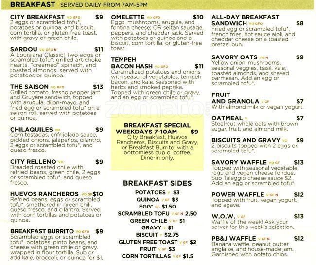 City O' City Menu, Menu for City O' City, Capitol Hill, Denver