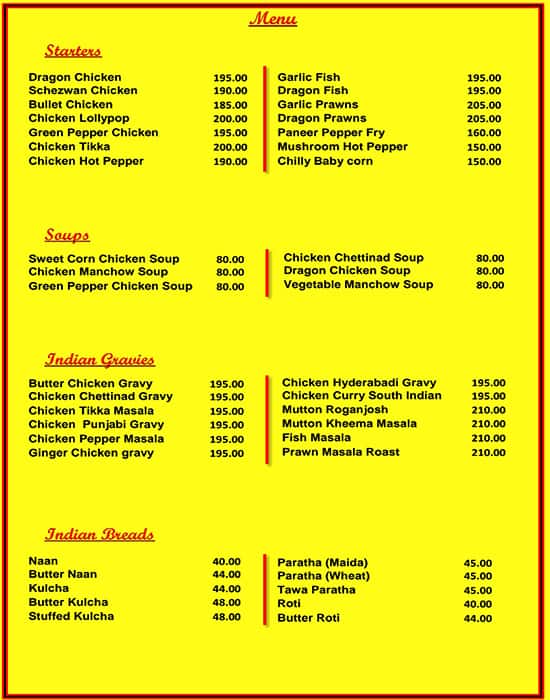 Menu at Royal Choice Restaurant, Salem