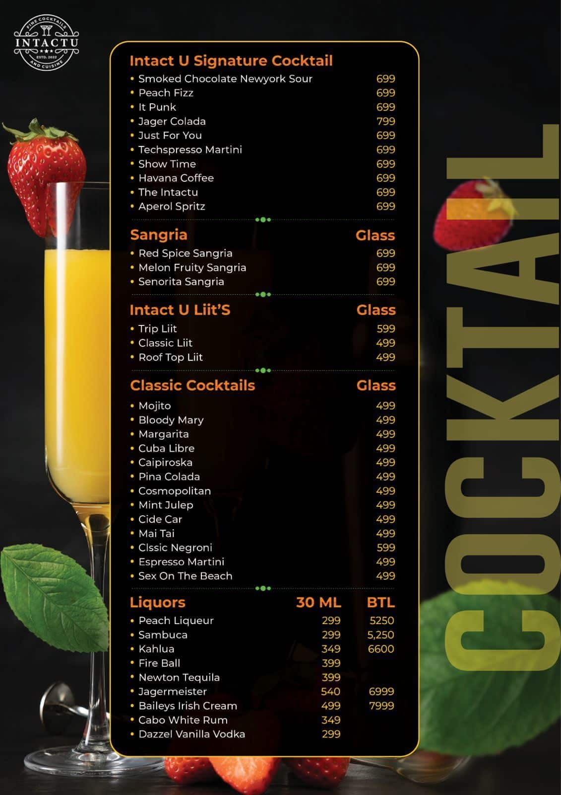 Menu of Intactu, Hinjawadi, Pune