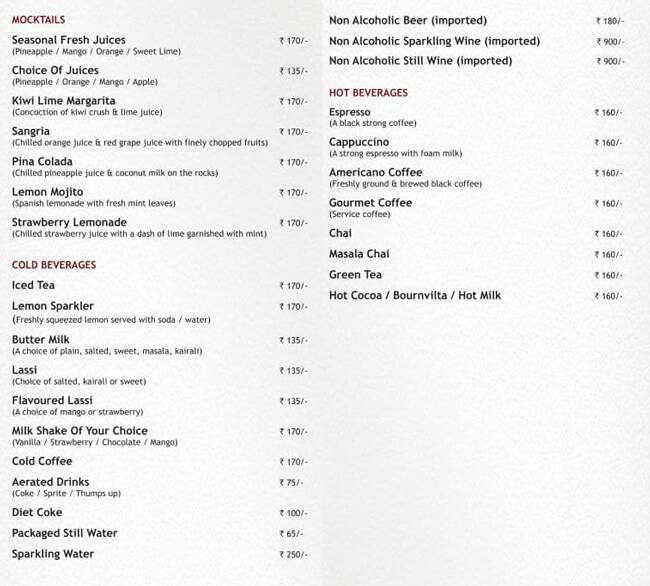 Menu at Bayleaf, Vadodara