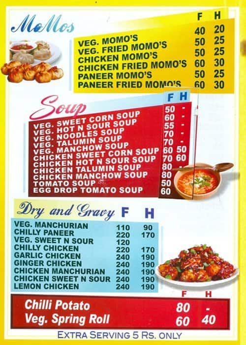 Prem Chinese Fast Food Menu Menu For Prem Chinese Fast Food Janakpuri 