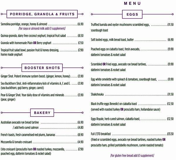 L'ETO Caffe a London Foto del Menu con Prezzi Zomato UK