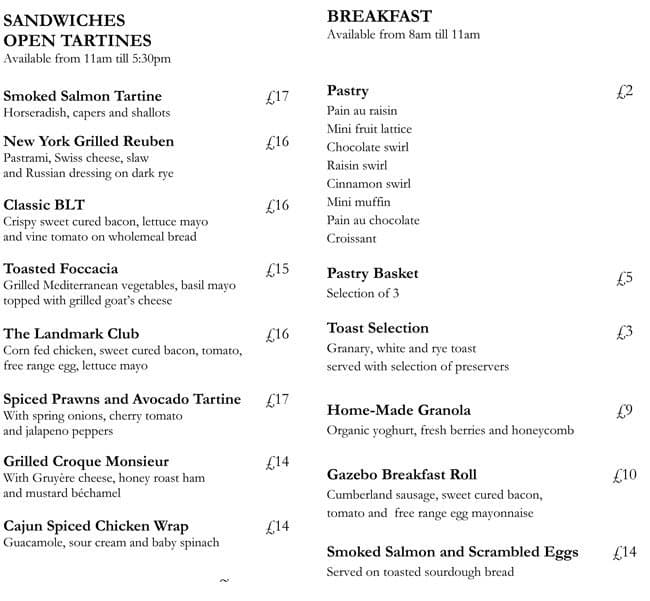 The Gazebo The Landmark London Menu Zomato UK