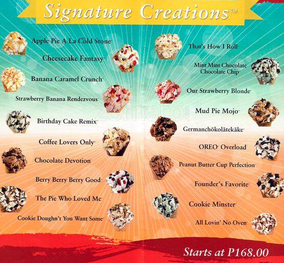 Cold Stone Creamery Menu, Menu for Cold Stone Creamery, Diliman, Quezon ...