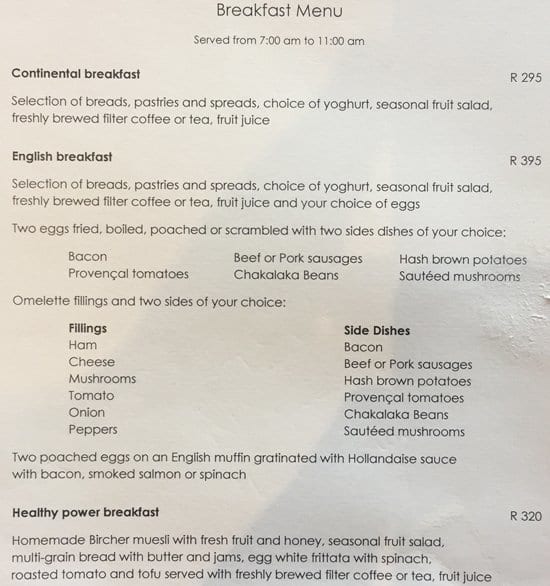 View Restaurant at Four Seasons Hotel, The Westcliff Menu Zomato SA