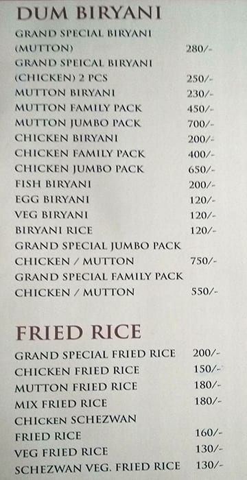 Grand Hotel menu