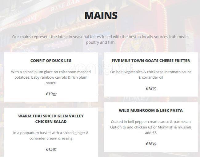 The Brass Monkey Menu, Menu for The Brass Monkey, Howth, Dublin