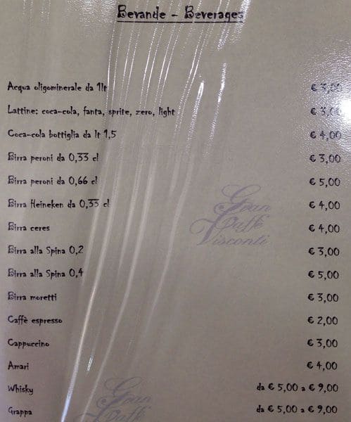 Menu di Gran Caffè Visconti 
