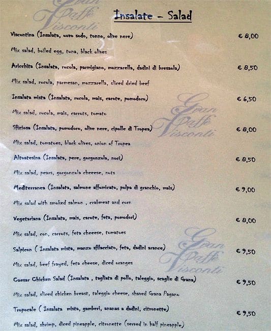Menu di Gran Caffè Visconti 