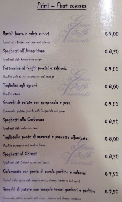 Menu di Gran Caffè Visconti 