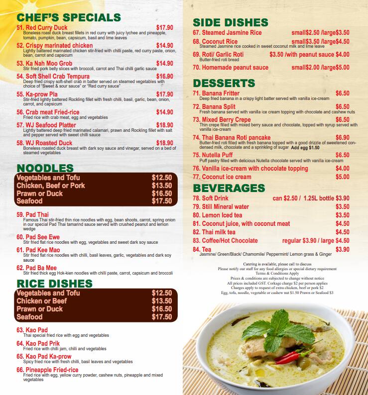 Menu at White Jasmine Thai Cuisine restaurant, Cranbourne