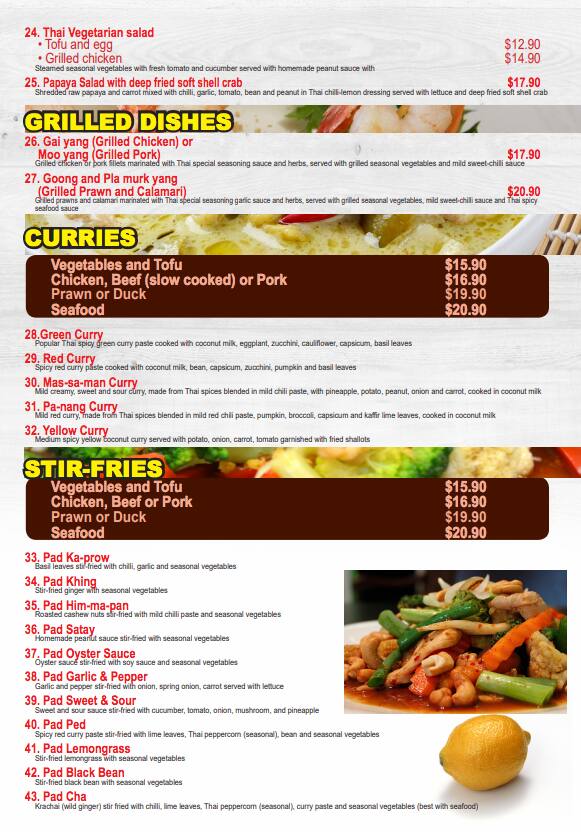 Menu at White Jasmine Thai Cuisine restaurant, Cranbourne