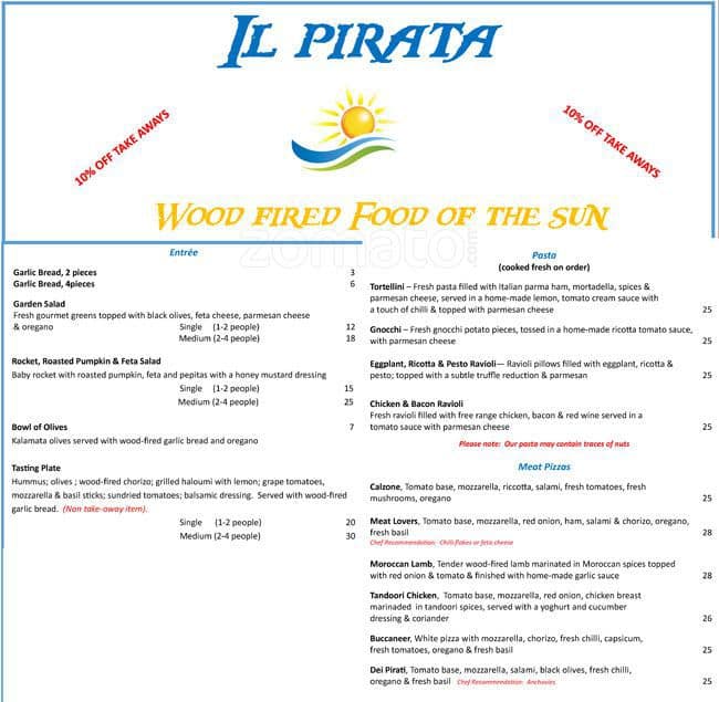 Menu at Il Pirata pizzeria, Sorrento