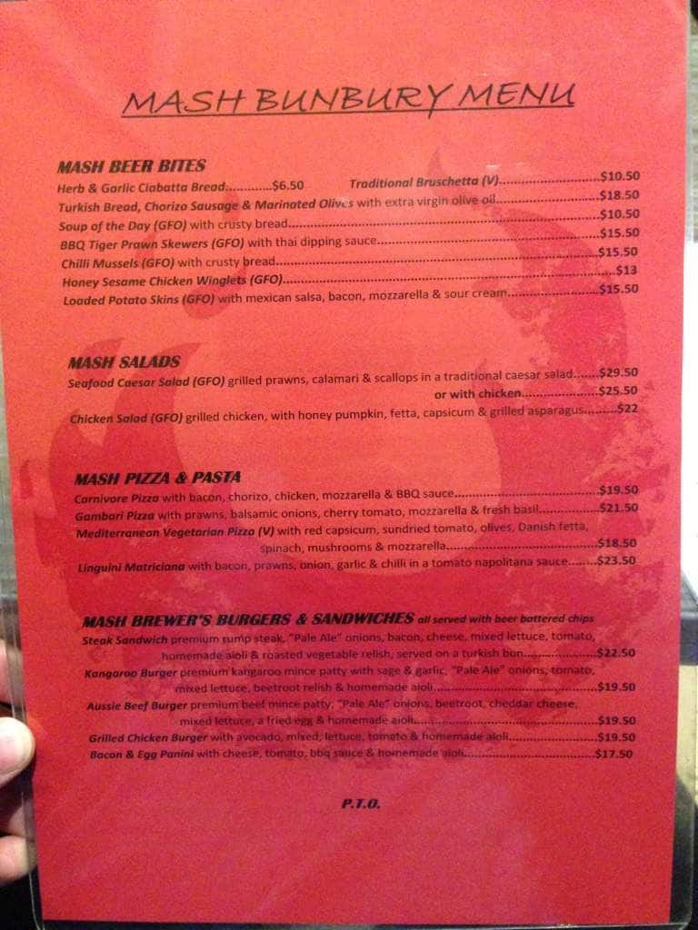 Mash Brewery Menu, Menu for Mash Brewery, Bunbury, Bunbury Urbanspoon/Zomato