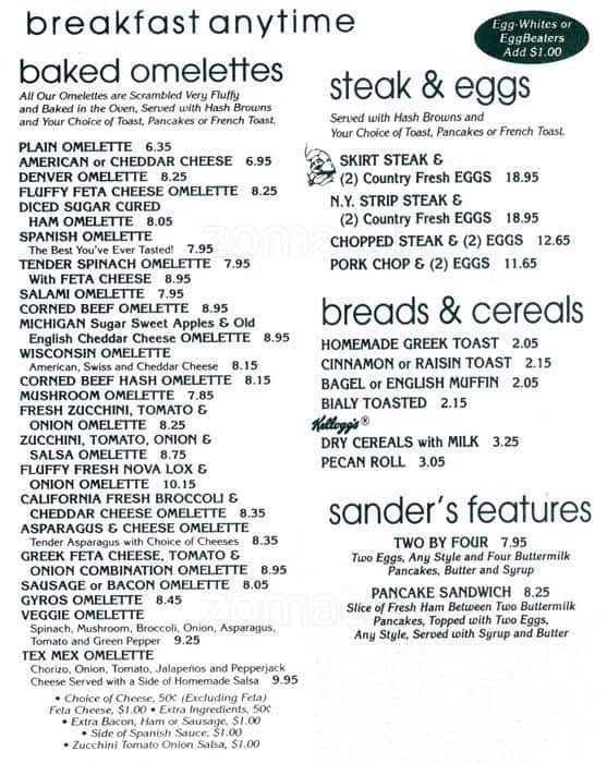 Sanders Cafe Menu at Tammy Worth blog