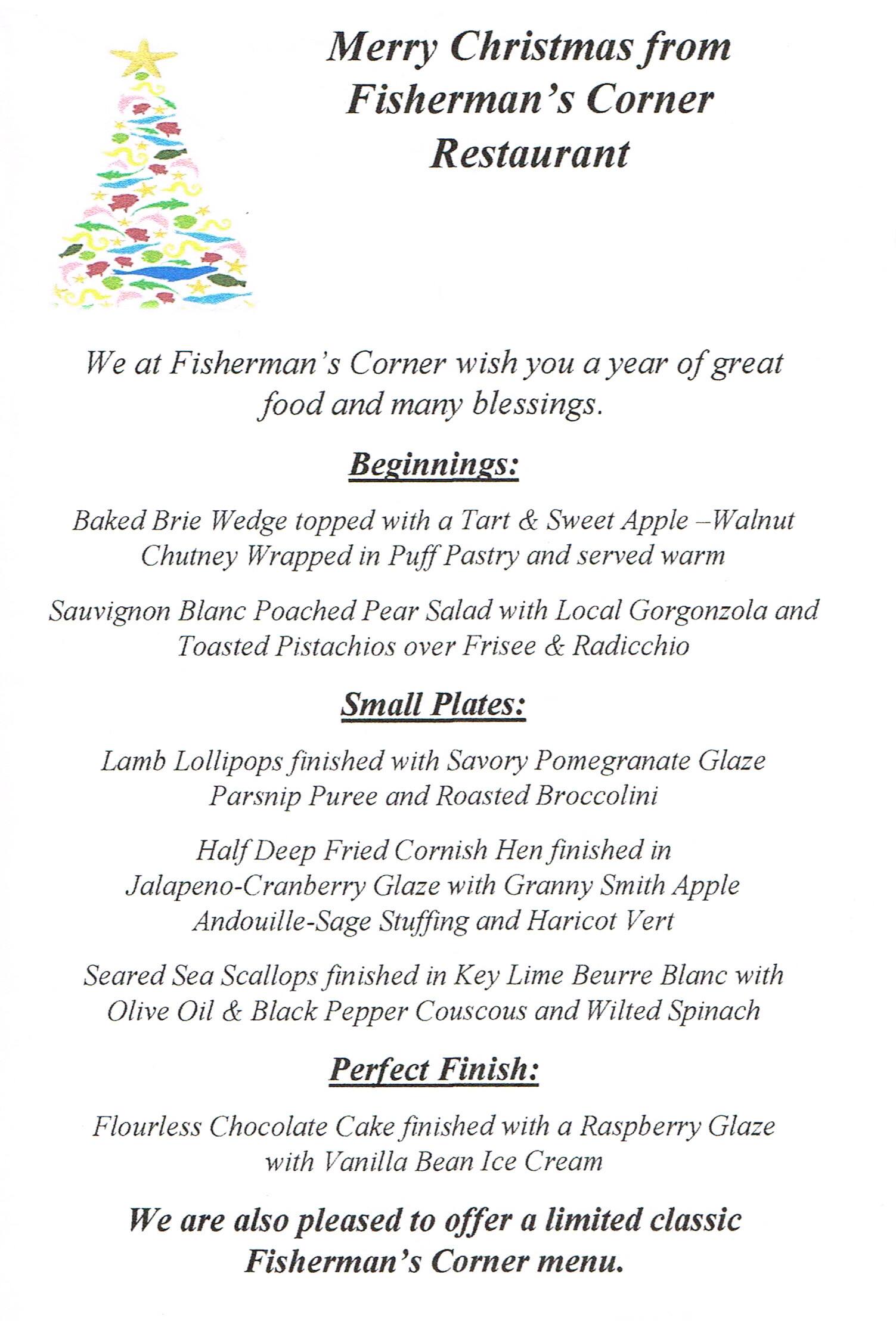 Menu at Fisherman's Corner restaurant, Perdido Key