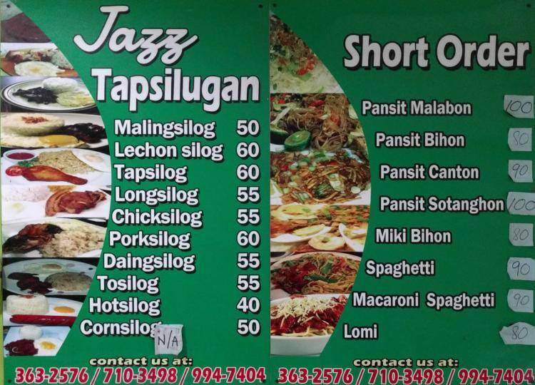 Jazz Pansitan Menu, Menu for Jazz Pansitan, Concepcion, Malabon City