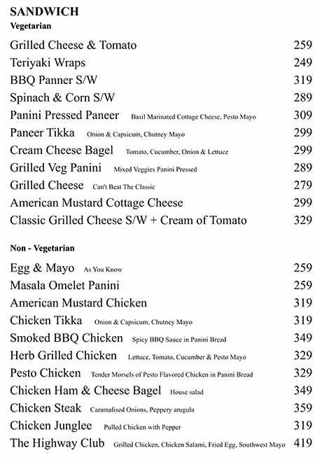 Cafe Monza menu