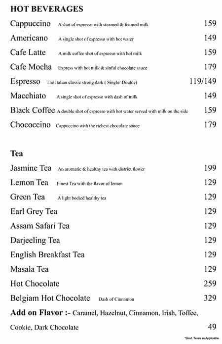 Cafe Monza menu