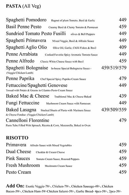Cafe Monza menu