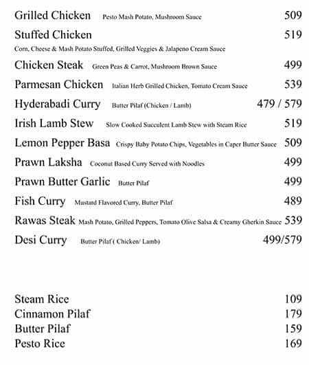 Cafe Monza menu