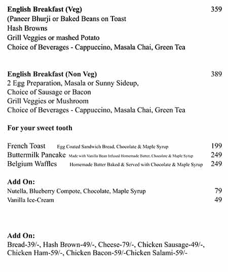 Cafe Monza menu