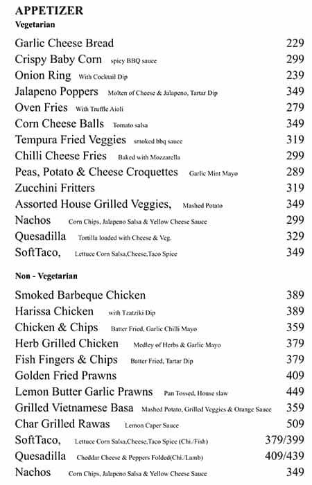Cafe Monza menu