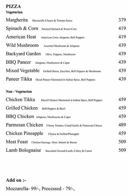 Cafe Monza menu