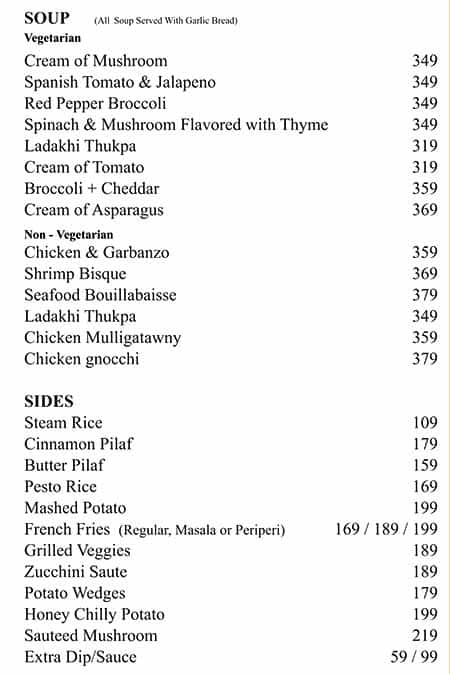 Cafe Monza menu