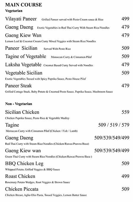 Cafe Monza menu