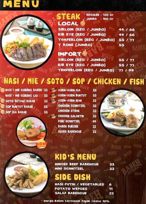 Babeh Steak Menu, Menu untuk Babeh Steak, Cimanggis, Depok 