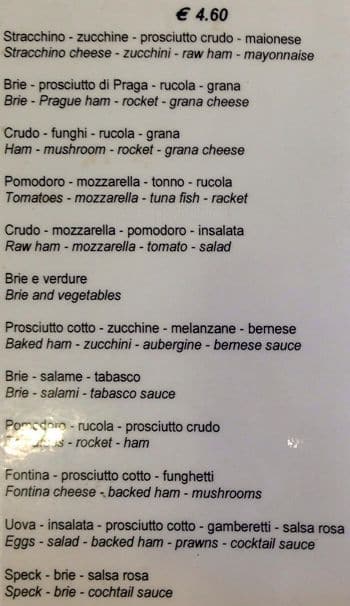 Menu di Caffé Italiano 