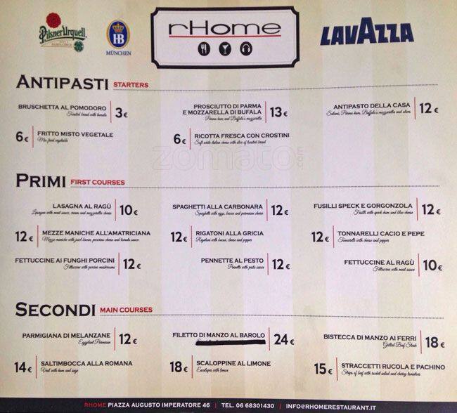 Menu di Rhome Ristorante 
