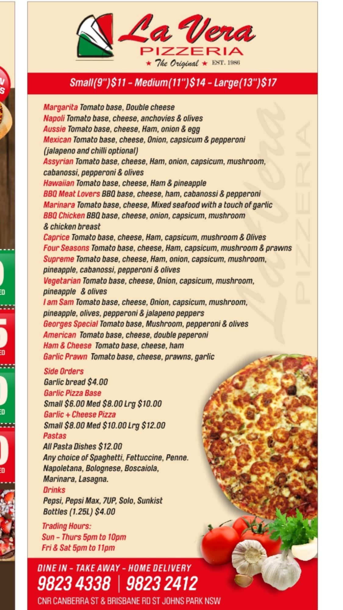 La Vera Pizzeria Menu, Menu for La Vera Pizzeria, Canley Heights