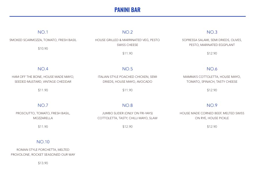 Carta de 1983 Espresso & Panini Bar