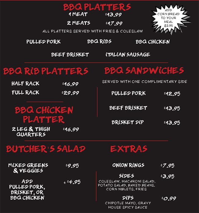 Menu at Butchers Block BBQ, Burnaby