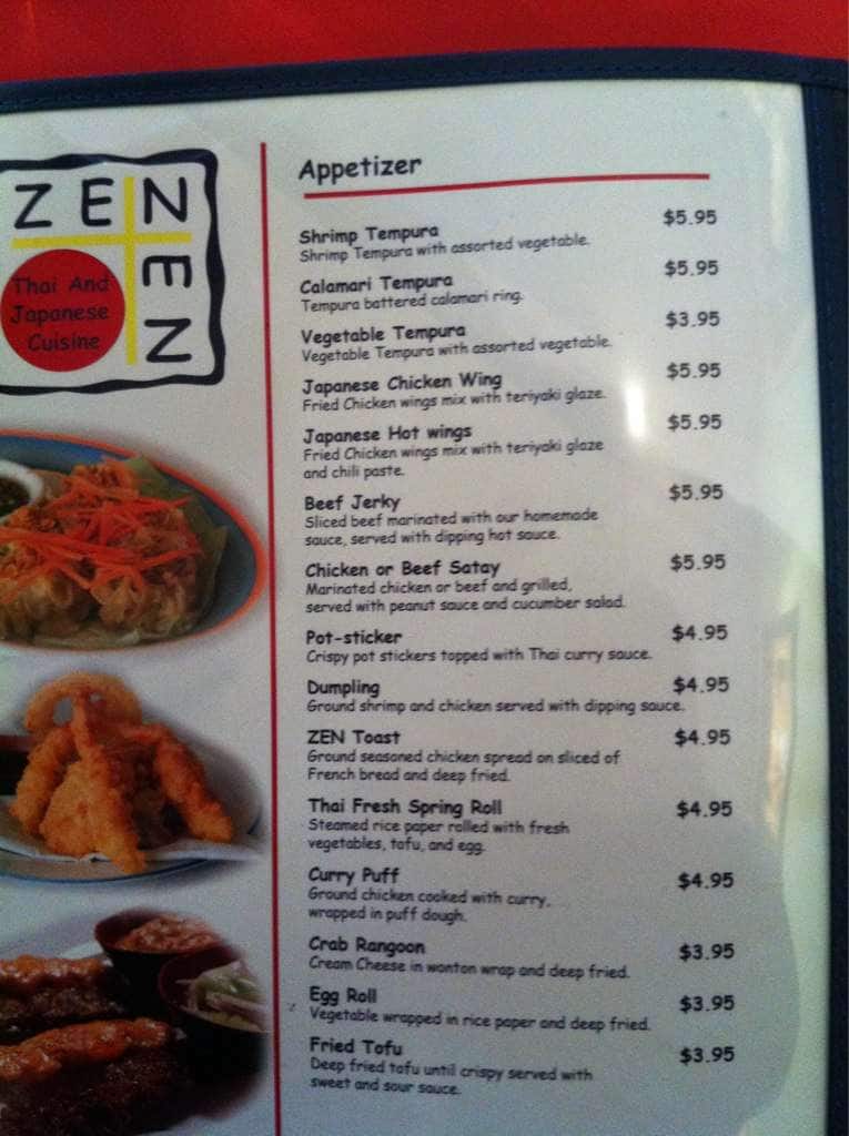 Zen Menu, Menu untuk Zen, Crestwood/Sunset Hills, St. Louis