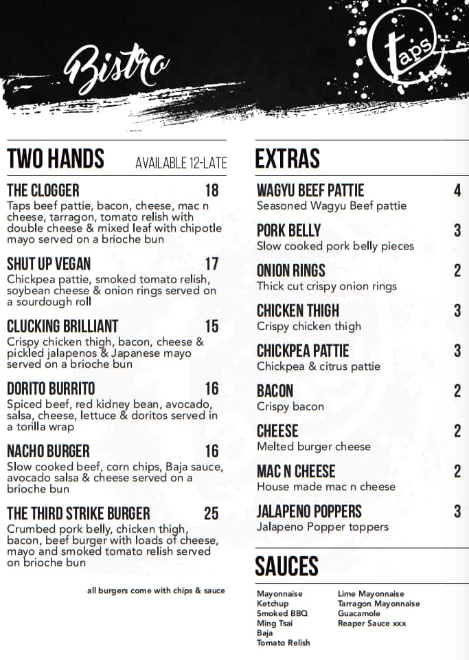 Taps Menu, Menu for Taps, Surfers Paradise, Gold Coast Urbanspoon/Zomato
