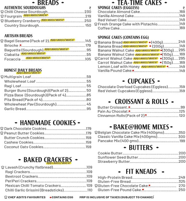 Menu of The Baker's Dozen, New BEL Road, Bangalore