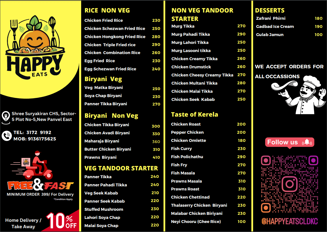 Menu of Happy Eats, New Panvel, Navi Mumbai